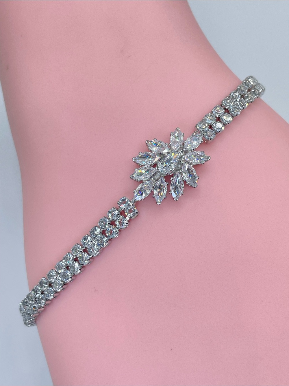 Swarovski Crystal Elements White Swarovski Elements Floral Tennis Bracelet